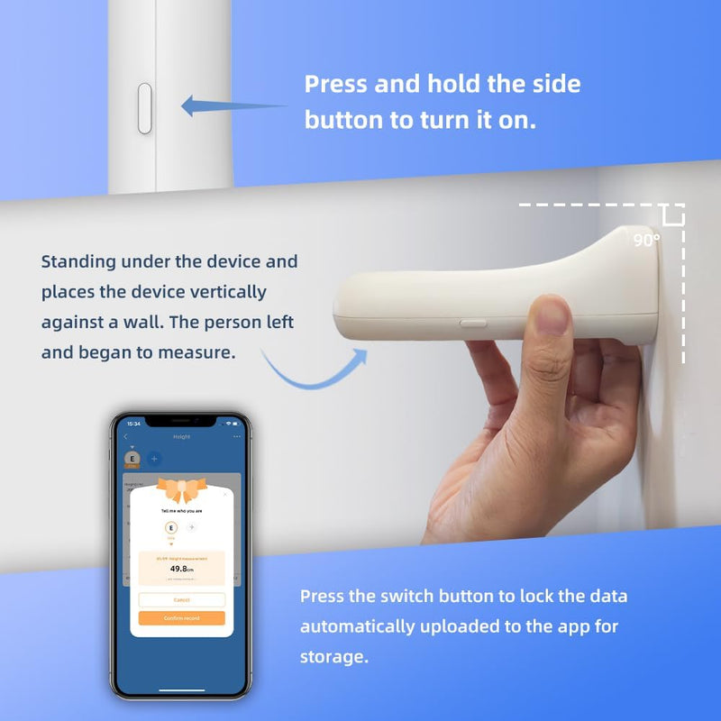 Ellie Highly Accurate Smart Height Measurement for Kids - Wireless Wall Portable Design with LCD Display with APP for Height Tracking and Data Management