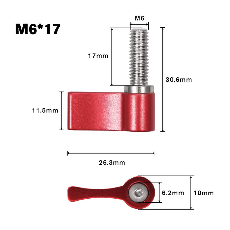 SPEEDWOX 2 Pcs M6 17mm Adjustable Lever Thumb Screw with Single Wing (Red) M6*17 Red