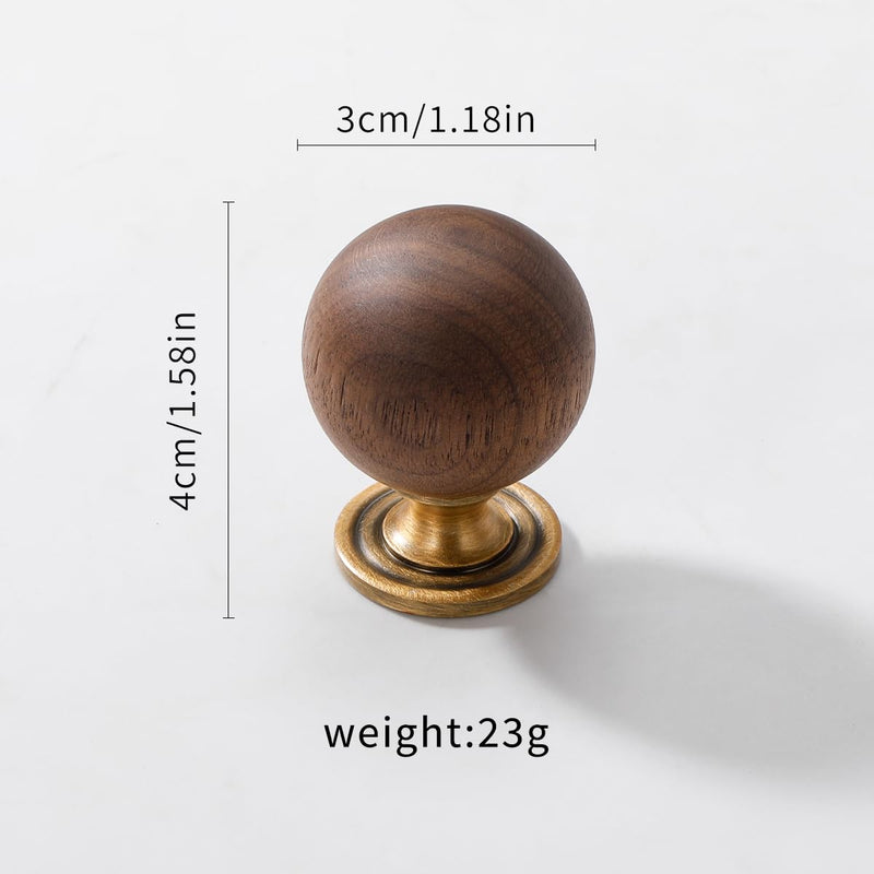 10 Pack Walnut Wood Sphere 1.18 Inch (30mm) Copper Base Wood Kitchen Pulls Cabinets Furniture Pull for Dresser Wardrobe Cupboard Drawer Knobs 10 Pack Walnut Color