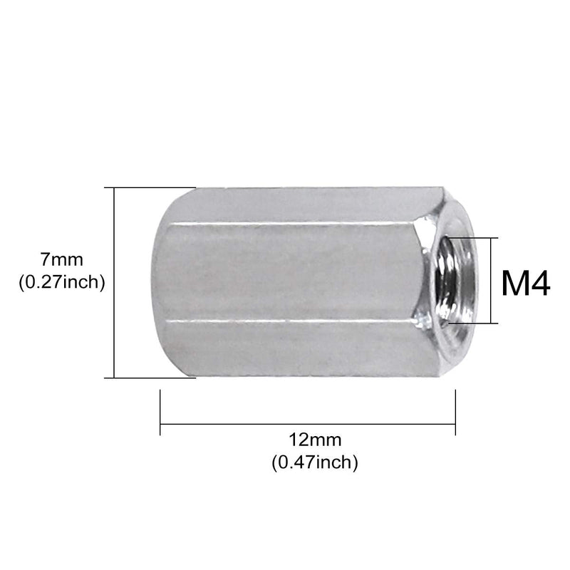 M4 X 0.7 -Pitch 12mm Length Hex Width 7mm Metric Hex Coupling Nut 304 Stainless Steel Rod Coupling Nuts（ Pack of 20）