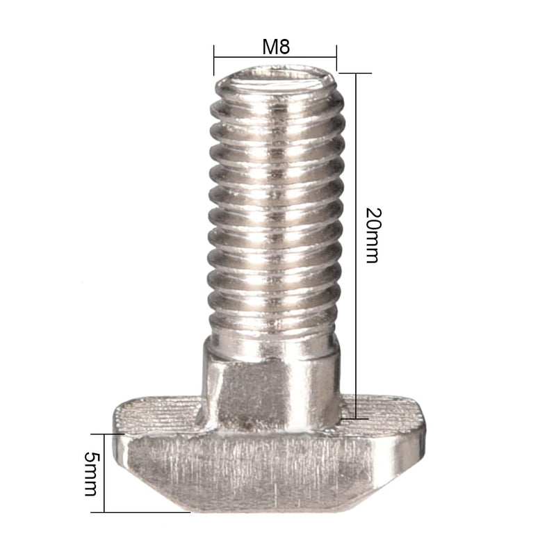 uxcell M8x20mm T-Slot Drop-in Stud Sliding Screw Bolt Carbon Steel 20pcs for 40 Series European Standard Aluminum Profile 20mm 20