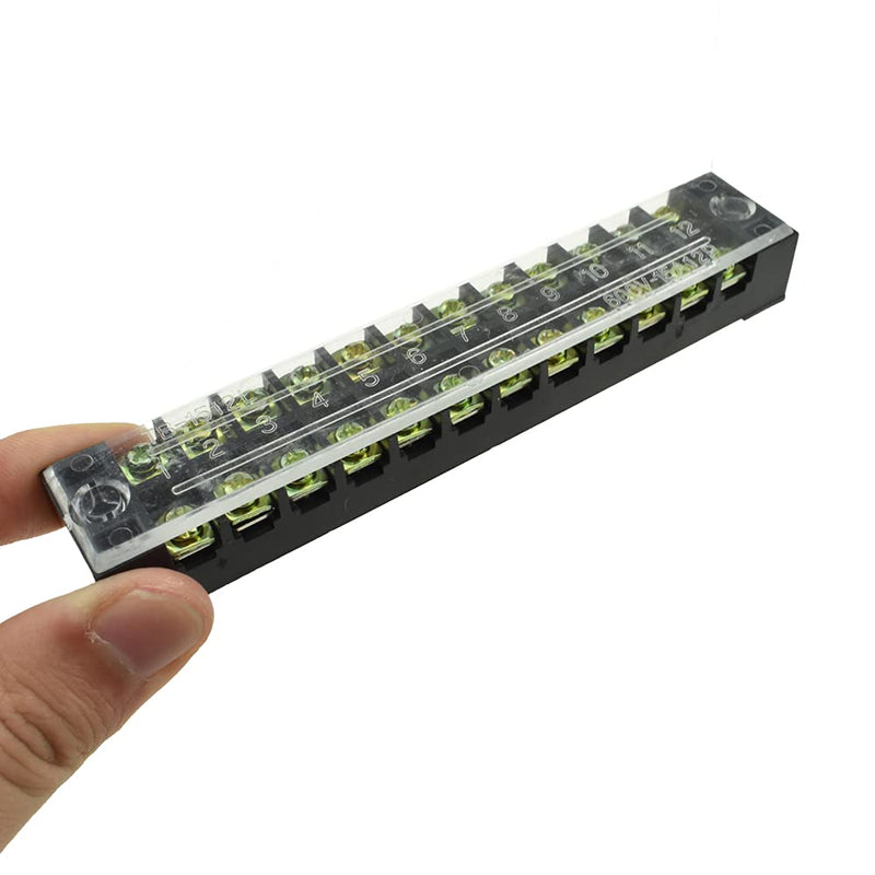 Hahiyo Dual Row Screw Terminal Strip Blocks 126mm Length Insulated Fork 600V 15A 12Positions Wire Cover Connector, Clearly Visible Mount in Place for Electrical with 2set, 15A 12P+2pcs Jumpers
