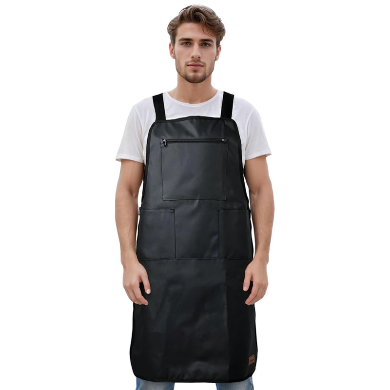 Barber Apron Hair Stylists Tools Apron Professional Waterproof Haircutting Apron with 3 Pockets, Black Universal