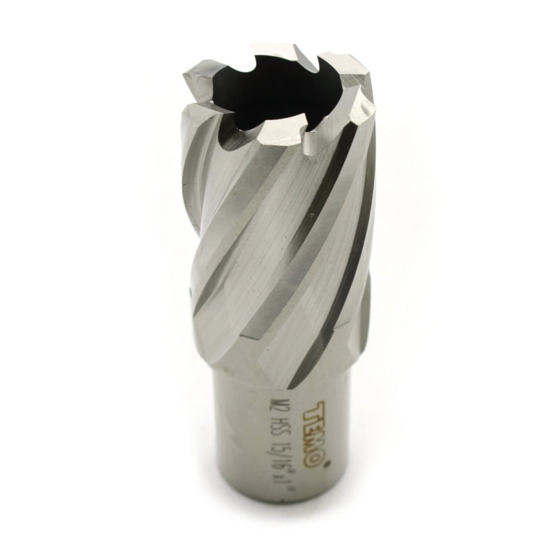 TEMO M2 Annular Cutter with Weldon Shank, Bright Finish, 15/16 Inch Cutting Diameter x 1 Inch Depth of Cut for Standard Drill Press, Drill Bit Cutter 15/16"