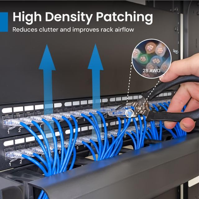 ICC CAT6 Slim Ethernet Patch Cord with Clear Boot Strain Relief, RJ45, Stranded, 550 MHz, UTP, Pure Bare Copper Wire, 28 AWG, LAN Network Patch Cable, Blue, 1 FT, 25-Pack 25 Pack