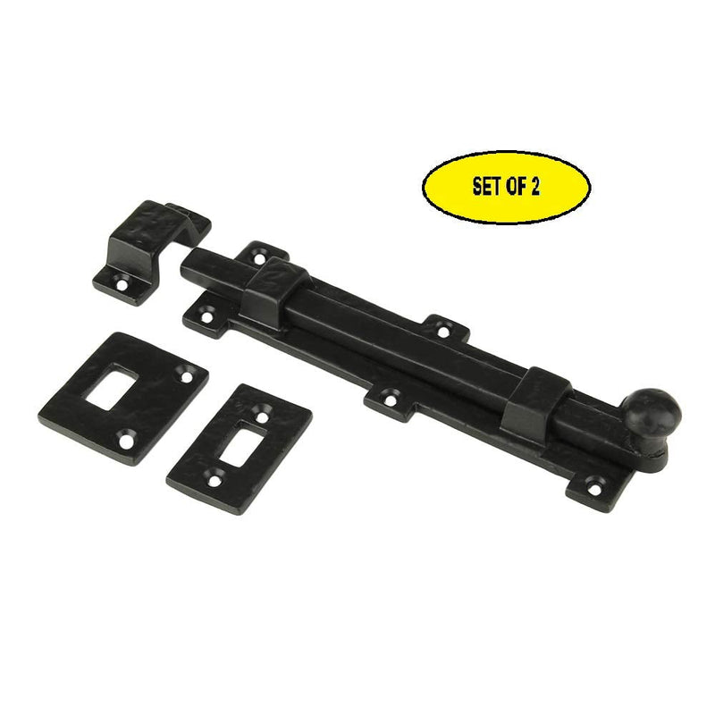 Set of 2 Iron Surface Door Slide Bolt, 5 3/8 x 1 1/2 Inch, Gate Latch, Black Powder Coat Finish