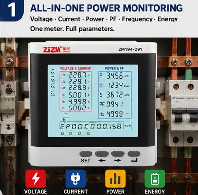 FTVOGUE Multi Function Three Phase Programmable Power Meter Electric Digital LED Ammeter Voltmeter,Electric Energy and Measuring Instruments