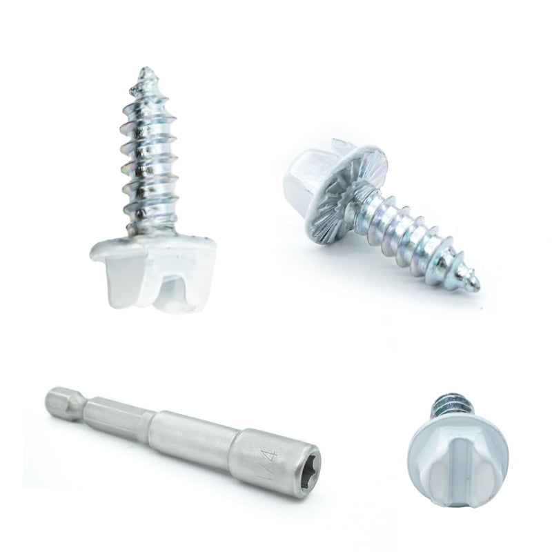 Self-Tapping Gutter Screws White Painted Slotted Hex Washer Head #8 x 1/2" Zinc Plated Finish, Includes 1/4" Magnetic Hex Driver – for Gutter Install - 100 Pieces 22A（100PCS） - NewNest Australia