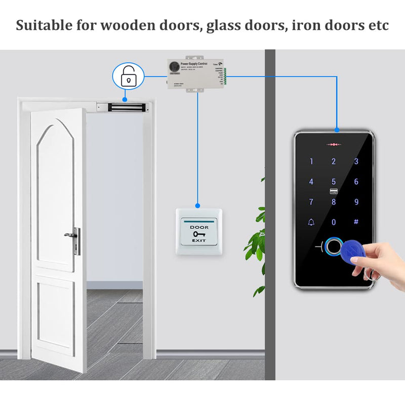 Fingerprint Access Control System Kit, Fully RFID Keypad with Upgraded 180KG Magnetic Lock and Professional Power Supply, for Door Security, Outdoor Multicolor HERNAS-180KGL F20