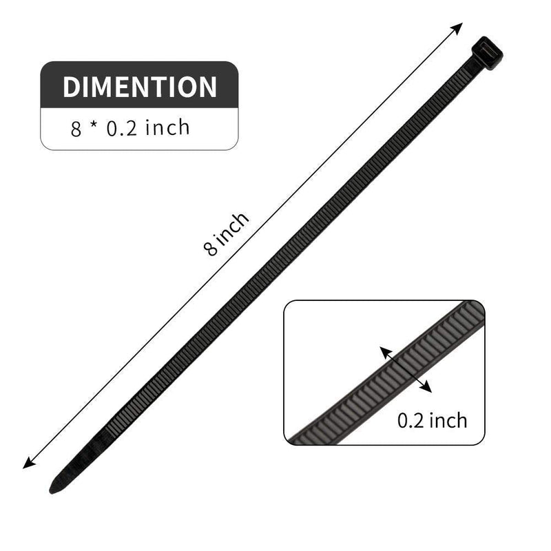 100Pcs Heavy Duty Industrial Zip Toes Releasable 8 Inch Black Tie Wraps Adjustable Tie wrap Reusable Zip Toes Tie Straps For Garden Plant Secure Vine, Home Office Use Reusable 8Inch 100Pcs