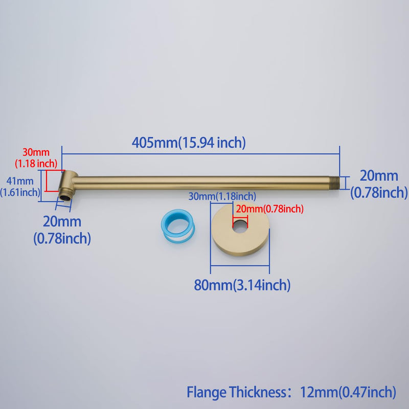 Wall Mounted Shower Arm 16 Inch Extension Pipe Shower Head Holder Stainless Steel for Bathroom Accessories Brushed Gold,SW-91088-16BG.