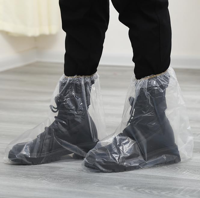 10 Pairs Shoe Covers Boot Covers Plastic Disposable Waterproof Shoe Covers for Men and Women Rain Outdoor Indoors Overshoes (Transparent) Transparent