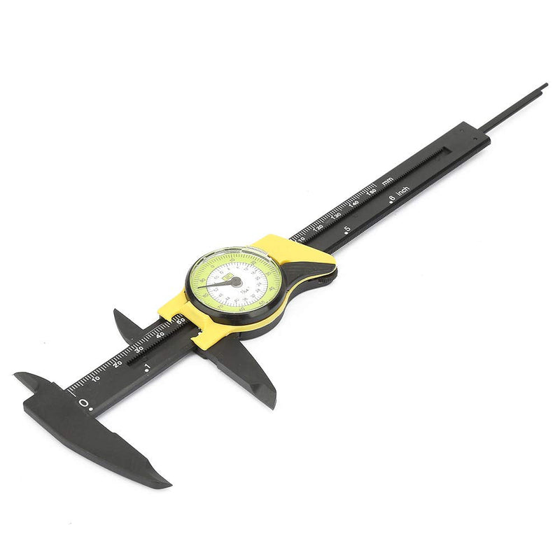 6 Inch Vernier Dial Caliper, 0-150mm Plastic Dial Caliper Vernier Caliper Gauge DIY Tools 0.1mm Read Value Imperial Standard(Yellow (English))