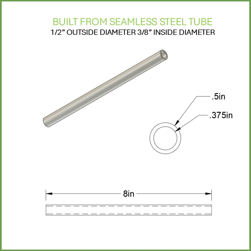 1/2" OD x 3/8" ID x 8" Long Steel Tube/Spacer (4 Pack) Metal Spacers Online Seamless Round Tubes/Spacers – Industrial Metal Tubing for DIY, Cutting, Welding, & Repairs Fits Screws and Bolts 3/8” 4