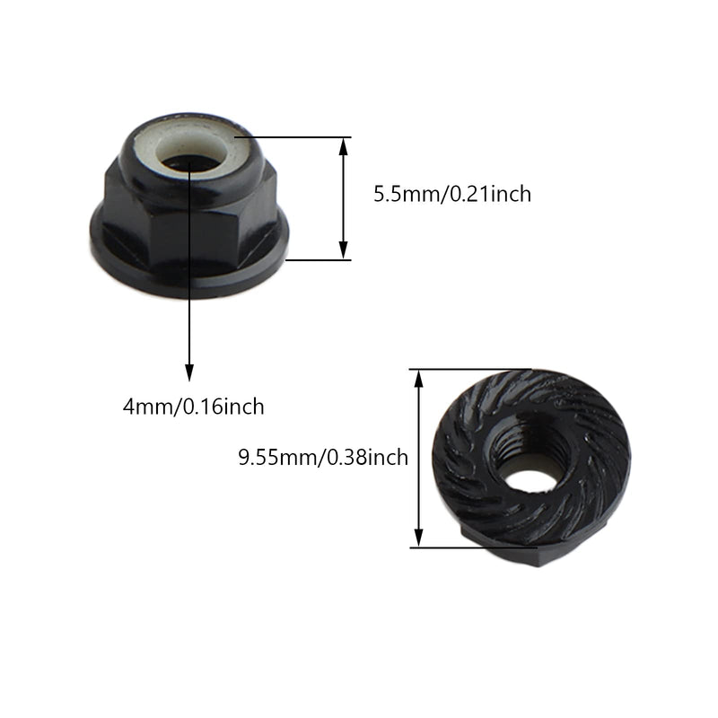8PCS Flange M4 Lock Nuts Serrated Nylon Self-Tightening Aluminum M4 Wheel Hardware for Axial HPI TLR ECX Model RC Car Vehicles Upgraded Replacement Parts (Black) Black