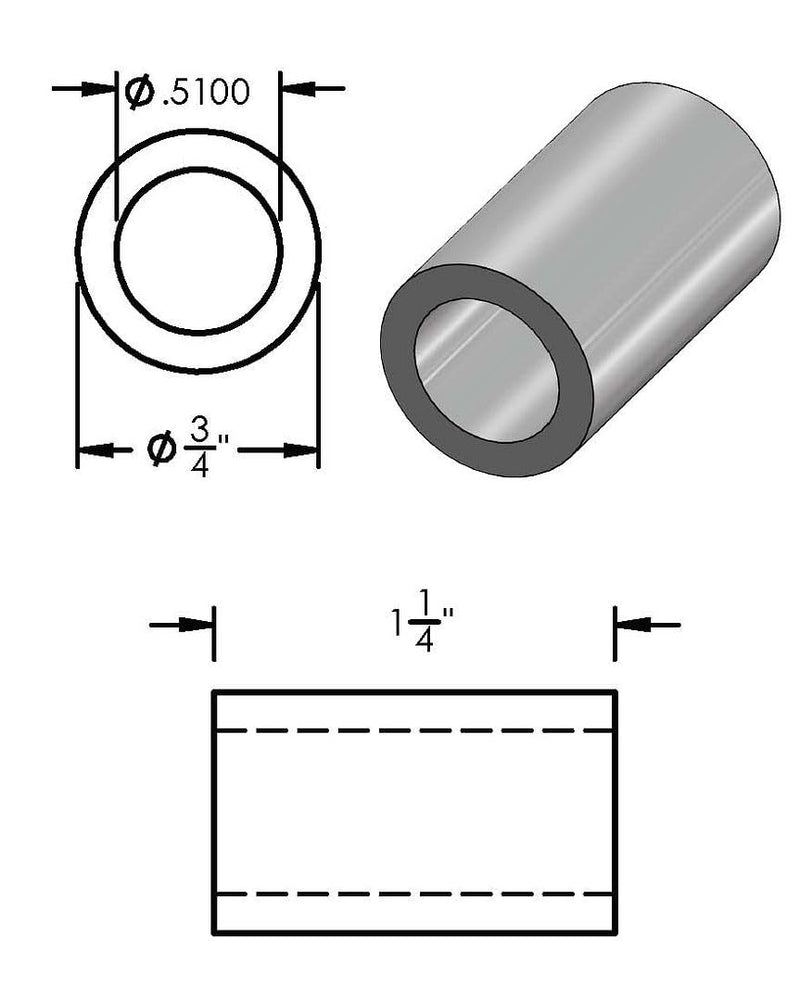 Aluminum Spacer 3/4" OD x 1/2" ID x Choose Your Length, Round Spacer Unthreaded Standoff Bushing Plain Finish, Fits Screws Bolts 1/2" or M12 by Metal Spacers Online (1-1/4" Length, 2 Pack) 1-1/4" Length