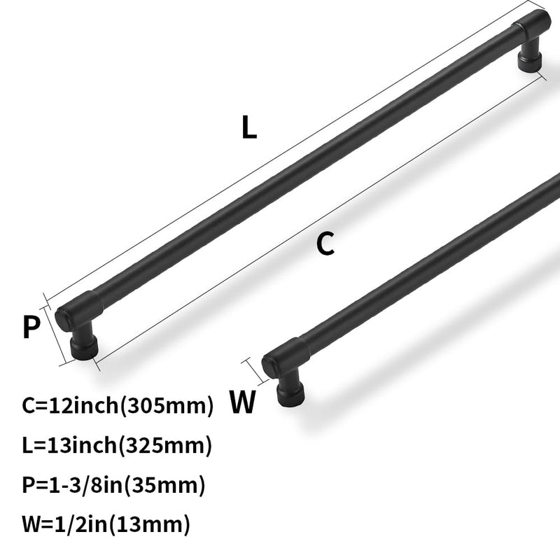 Solid Heavy Duty Jasper Pulls 2 Pack Matte Black Cabinet Pulls 12 Inch Hole Centers for Kitchen Cupboard Handles Modern Drawer Pulls Bathroom Cabinet Pulls