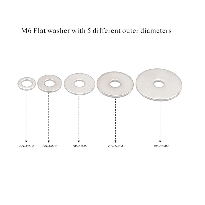 M6 x 20mm Flat Washer, 304 Stainless Steel Washers Flat, M6 Washers Flat OD 20mm | Thickness 1.5mm; 80Pcs M6*20 -80pcs