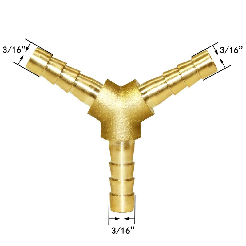 Joywayus 3/16" Hose Barb Y Shaped 3 Way Union Fitting Adapter Intersection/Split Brass Water/Fuel/Air 3/16"
