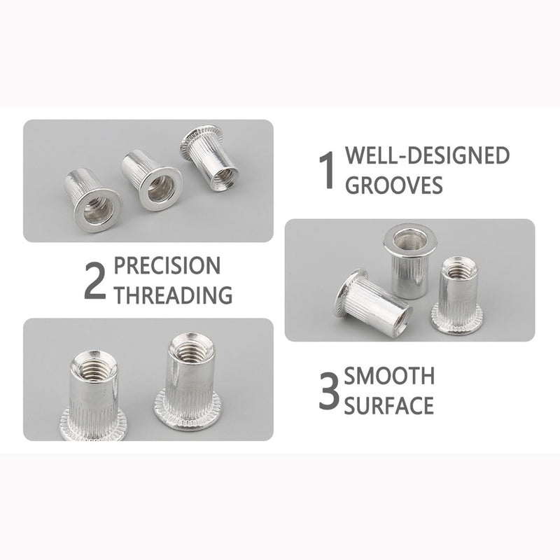 M6 6 mm Flat Head Threaded Rivetnut Insert Aluminum Rivet Nut Blind Insert Nut Pack of 100 M6