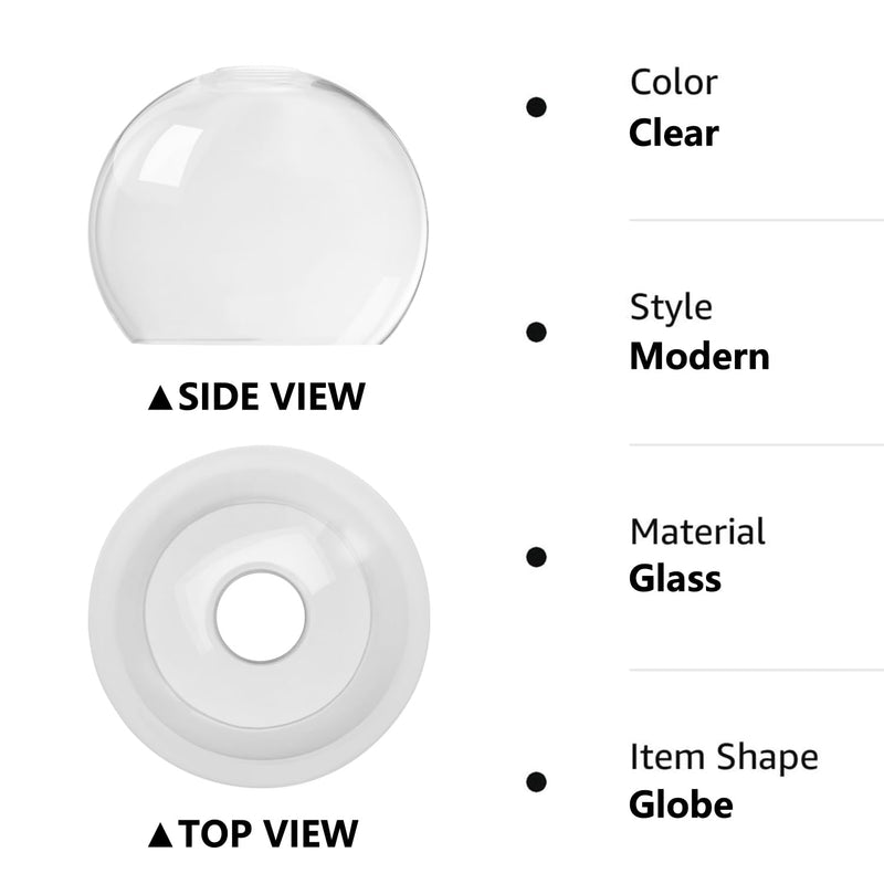 Fixture Replacement Globe Shade with 1.65 Inch Fitter, 8 Inch Diameter, E26 Base 1-5/8 Inch Fitter, Glass Lampshade Cover for Pendant Wall Sconce Chandelier Vanity Light (Clear) Clear