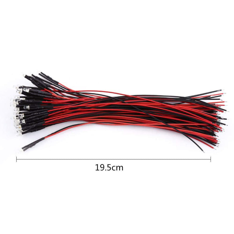 YWBL-WH 50Pcs LED Light Emitting Diodes DC 9-12V Pre Wired Water Clear LED Diodes Light (3mm Red) 3mm Red