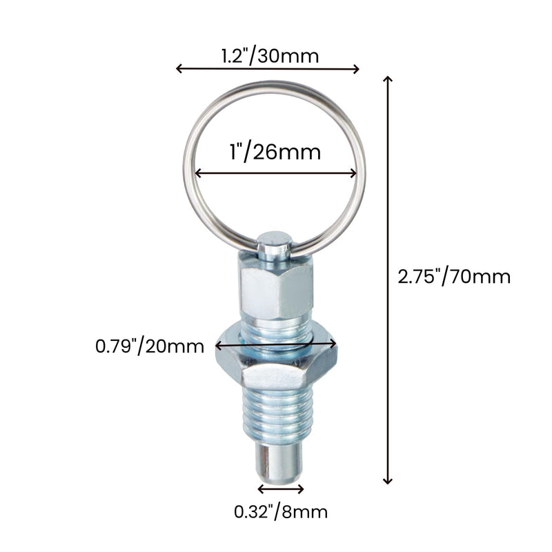 4PcsStainless Steel Spring Plunger Hand-Retractable Spring Plunger M12 Knob Plunger with Pull Ring (M12-1.75-8) M12-1.75-8 4