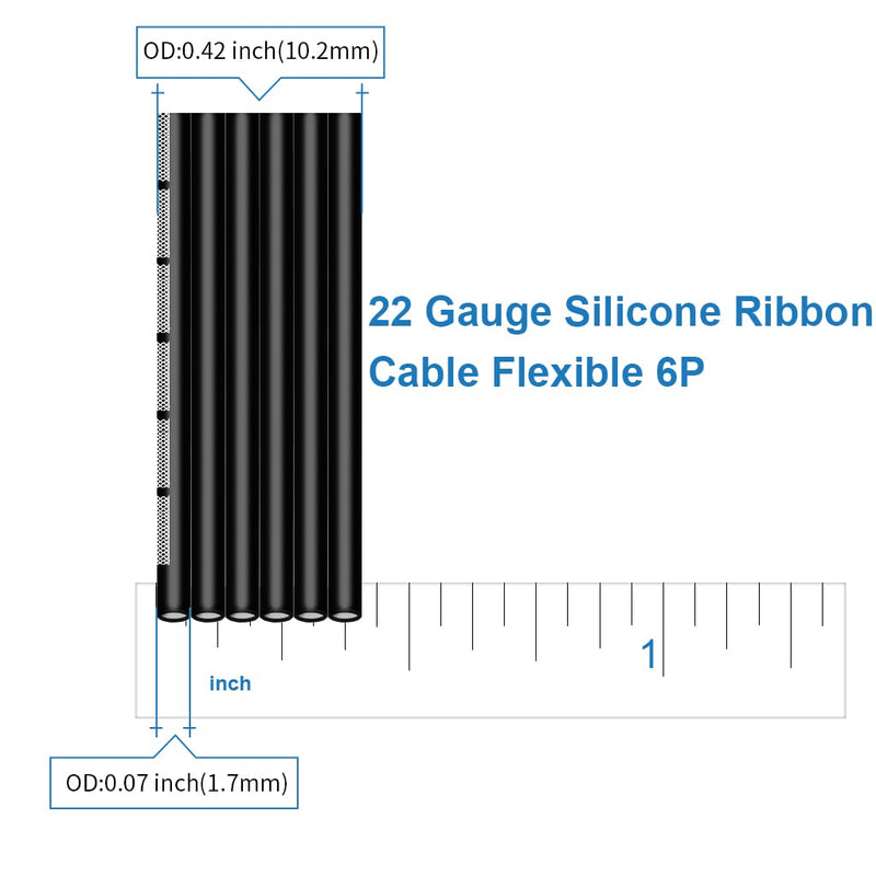 BNTECHGO 22 Gauge Silicone Ribbon Cable Flexible 6P Black 50 ft Flat Cable 22 AWG Stranded Tinned Copper Wire 22 gauge Silicone Ribbon Cable 6P 50ft 22 gauge black 6P 50 feet