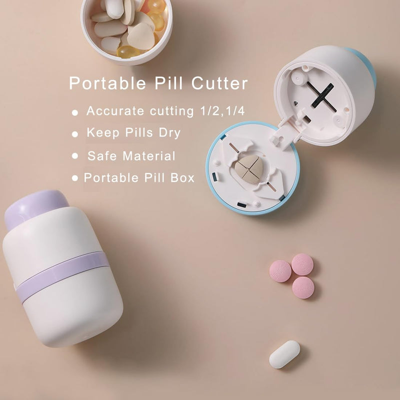 Safety Hidden Blade Pill Cutter and Storage for Splitting Small and Large Tablet Into Half or Quarter (2 in 1)