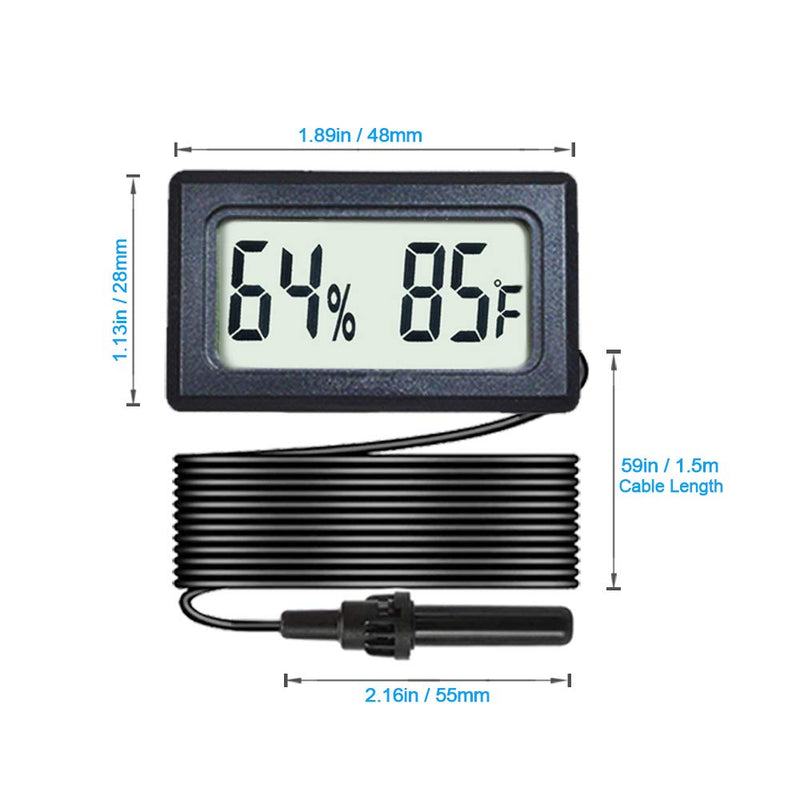2-Pack Mini Digital Hygrometer Thermometer Gauge with Probe LCD Display Temperature Fahrenheit Humidity Meter for Incubator Reptile Plant Terrarium Sealed Containers Guitar Case 2