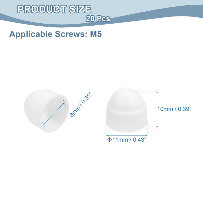 uxcell Nut Protection Cap, 20Pcs M5x8x10mm - Plastic Hexagonal Screw Protection Cap, Dome Acorn Hex Head Bolt Covers, Waterproof Decorative Cap (White) White 20