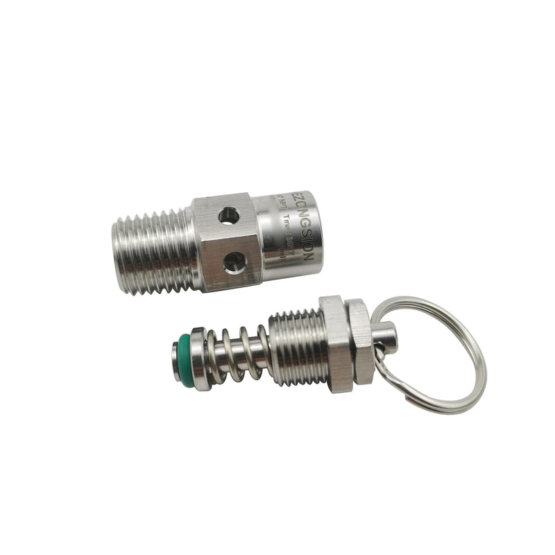 Mini 1/4" NPT Male Adjustable Pressure Relief Valve SS304 Stainless Steel PRV Safety Valve with Lock, 60psi Set Pressure,40-75psi Adjustable Pressure Range