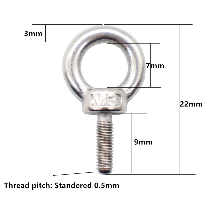 Eowpower 10 Pieces M3 Male Thread Machinery Shoulder Lifting Ring Eye Bolts