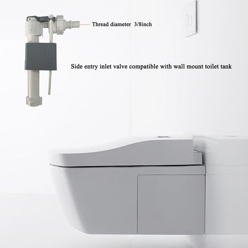 Side Mount Toilet Fill Valve Compatible with Toto Wall Mount Toilet Tank - 3/8" Thread Diameter 3/8 Inch