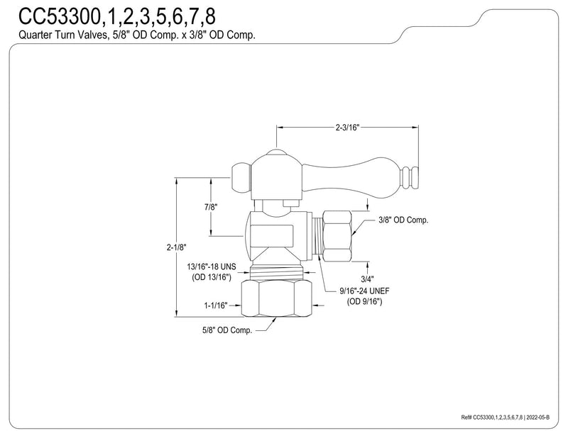 Kingston Brass CC53302 Quarter Turn Valve (5/8" X 3/8" OD Compression), Polished Brass