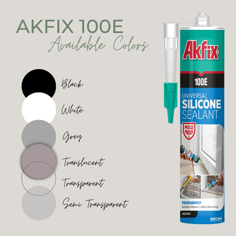 Akfix 100E RTV White Silicone Caulk (1x10.1 fl.oz.) - 100% Waterproof Silicone Sealant for Kitchen and Bathroom, Shower, Toilet, Sink, Window and Door, No Yellowing | White, 1 Pack