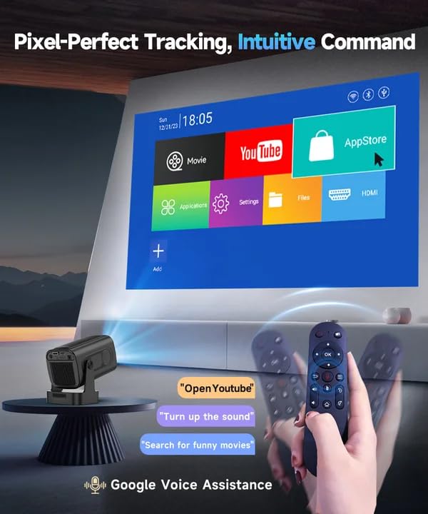 【Auto Focus &1080P】Alwtniet Mini Portable Projector, 4k Support Smart Proyector with Wifi and Bluetooth For Outdoor, 5W Speaker, Built in Apps,Home Theater, Bluetooth Movie Projector (Black) Black