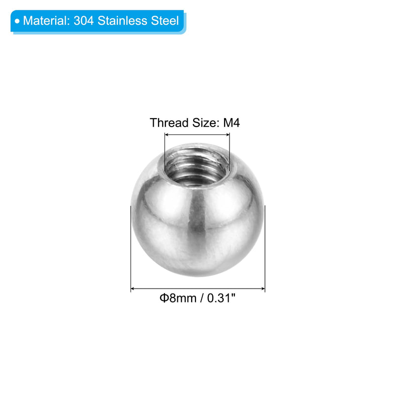 PATIKIL M4x8mm Ball Nuts Knob, 4 Pack Female Thread 304 Stainless Steel Round Blind Hole Screw Cap Cover for Lighting Machinery DIY Decoration, Silver