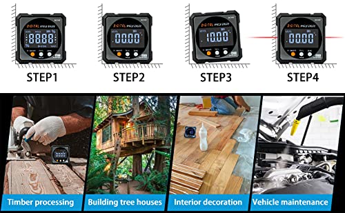 Digital Angle Finder with Electronic Laser - 4-side Strong Magnetic Angle Gauge, Cube Inclinometer with Backlight, Table Saw Miter Protractor, Woodworking Measuring Tool, Level Box for Hanging Grey