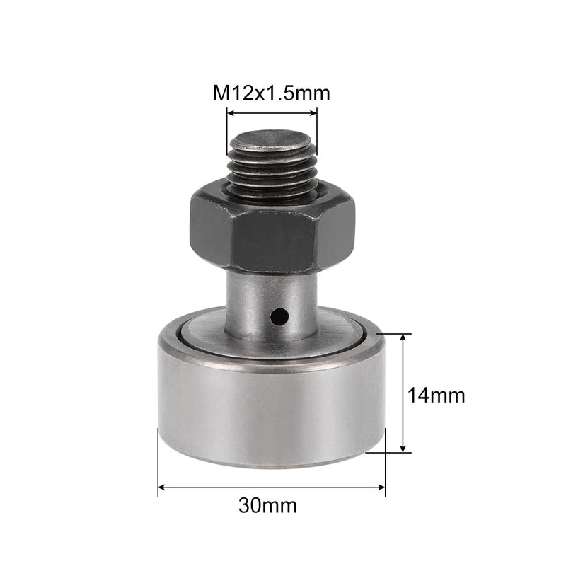 uxcell CF12 Cam Follower KR30 Needle Roller Bearing, 30mm Roller Diameter, 14mm Roller Width, M12 Standard Stud