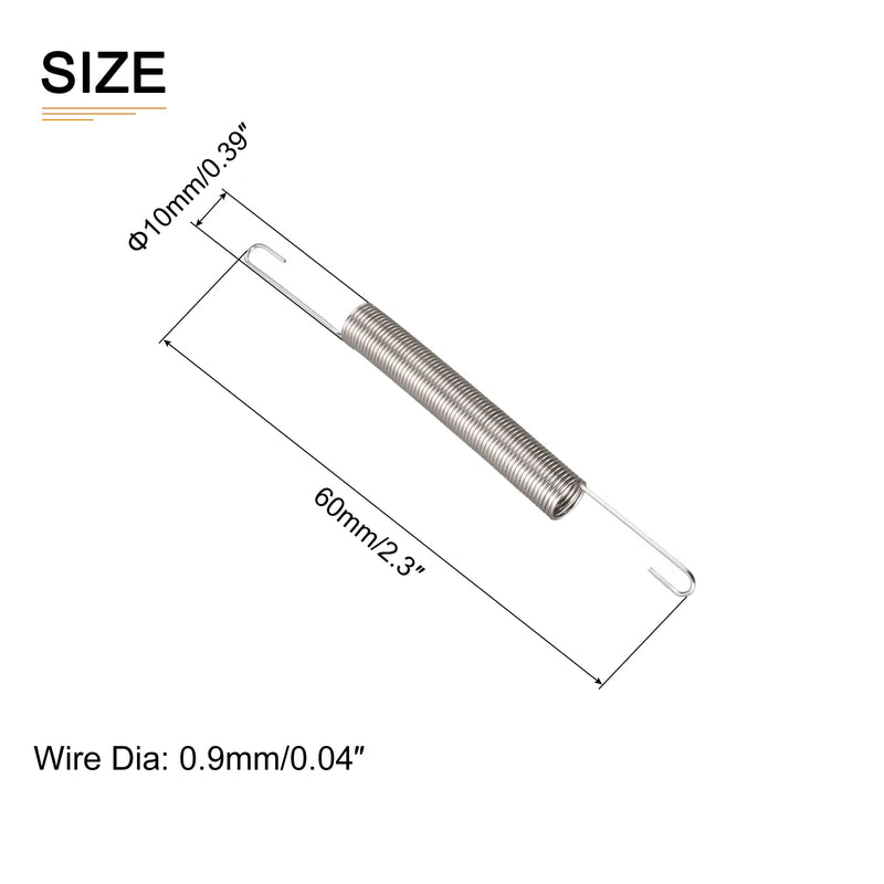 0.9x10x60mm(WxODxL) Extension Spring - 2Pack - Good for Home Repair Machinery - Metal Extended Compressed Spring - Silver