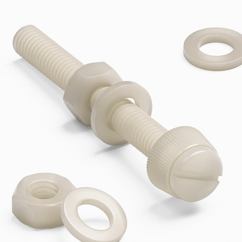 50 x Natural, Nylon Plastic Thumbscrews, knurled, M6 x 50 mm, (15/64 x 1 37/64 in), Nuts, Bolts, washers