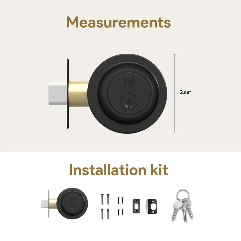 Mega Handles - Ronn Entrance Deadbolt I Deadbolt for Entry Lever Door Handle - Heavy Duty Round Lock for Left or Right-Handed Doors - Interior/Exterior - Matte Black 1