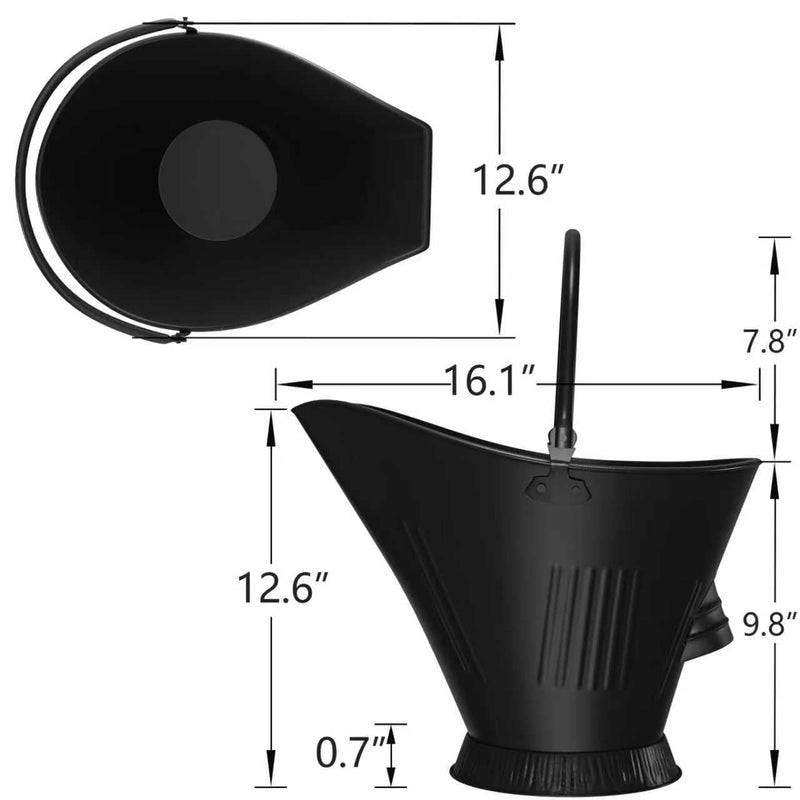 AMAGABELI GARDEN & HOME XXL 5-Gallon Ash Bucket for Fireplace Metal Coal Bucket Wood Stove Charcoal Bucket Hot Ashes Can Pail Fireside for Fire Pit Firewood Burning Indoor Outdoor Grill Hearth Tools Black 5-gallon Ash Bucket