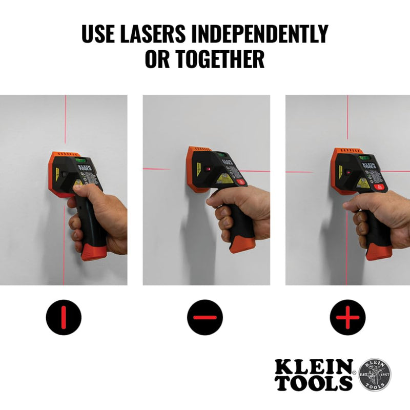 Klein Tools ESF150LL Electronic Stud Finder with Cross-Line Lasers, Bubble Level, Laser Class 3R ≤5mW 15-Foot in All Directions, for Wood and Metal Studs, Bright Green LEDs, Batteries Included