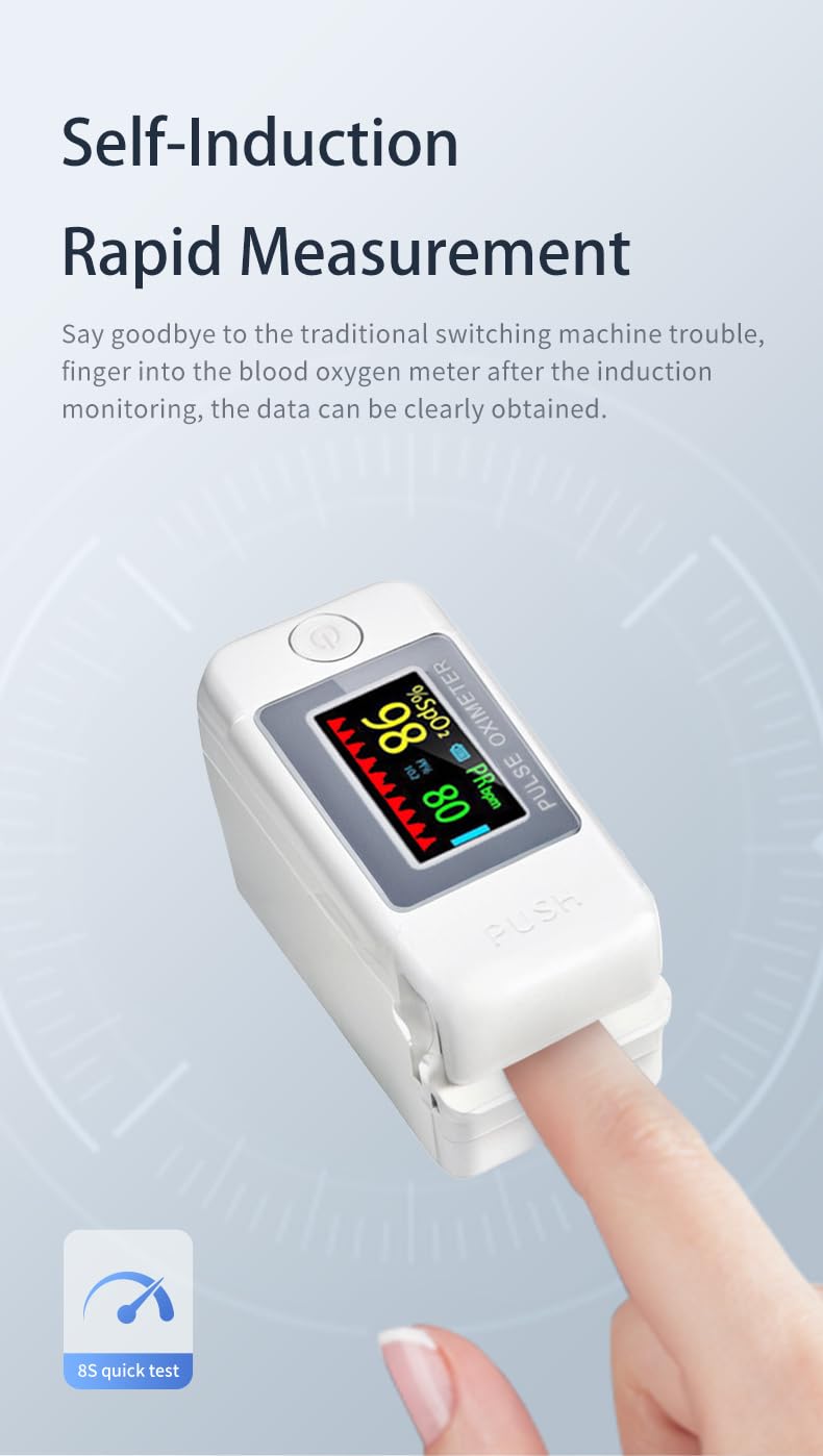 Pulse Oximeter Blood Oxygen Monitor Fingertip, Joxozp Pulse Oximeter Fingertip Checking SpO2 Level/Heart Rate/PI for Adults at Home Outdoor Sport Use