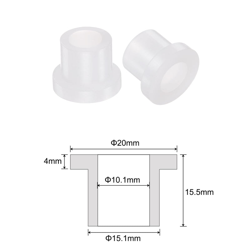 uxcell 4pcs Flanged Sleeve Bearings Plastic Bushings 10.1mm Bore x 15.1mm OD x 15.5mm Length Nylon Bushings, White 4