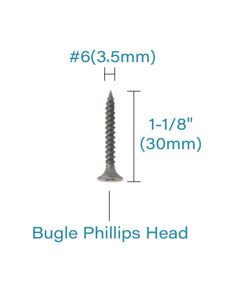 200pcs #6 x 1-1/8" (3.5 x 30mm) Flat Bugle Head Phillips Drywall Screws - Gray Phosphate Coated Self-Tapping Screws for Sheet Metal, Drywall, and Wood - Sharp Point, Fine Thread by IMScrews #6 x 1-1/8" 200