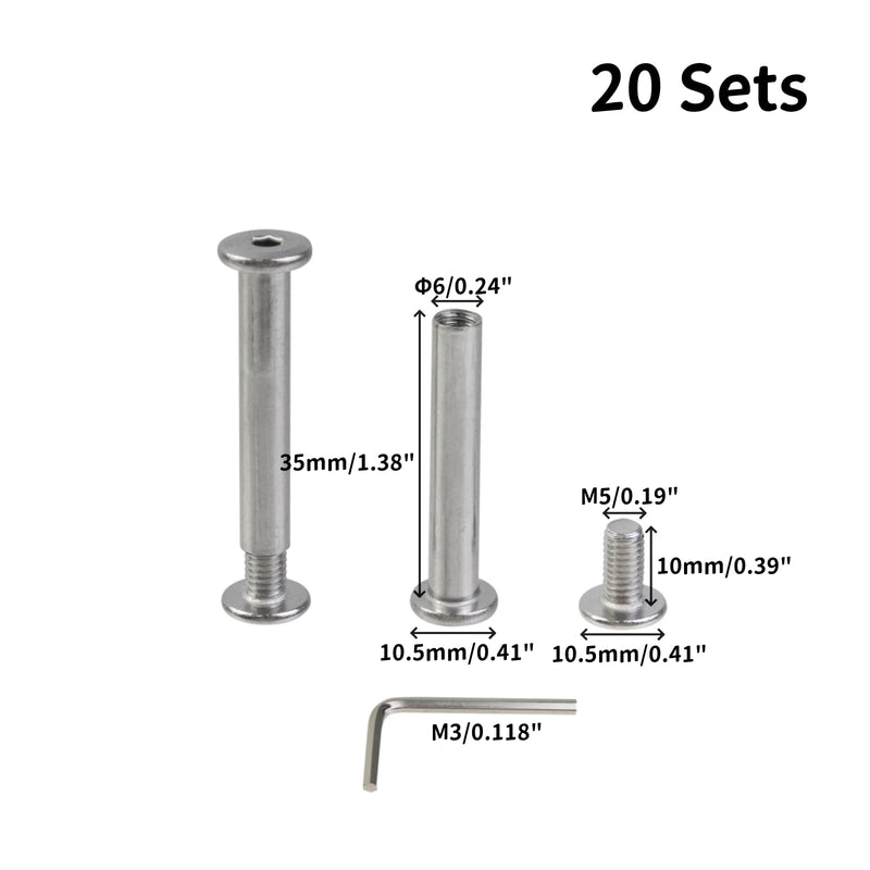 Oedema 20 Sets M5×10mm Silver Screw Rivets Φ6×35mm Furniture Nuts Stainless Steel Binding Post Screw for Leather Binding, Furniture M5×10mm, Φ6×35mm