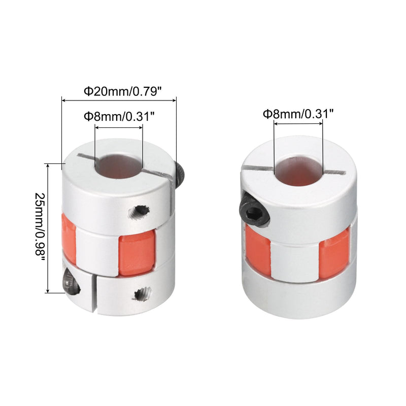 uxcell Aluminum Plum Shaft Coupling 8mm to 8mm Bore L25xD20 Flexible Coupler Joint for Machine and Servo Stepped Motor Pack of 1